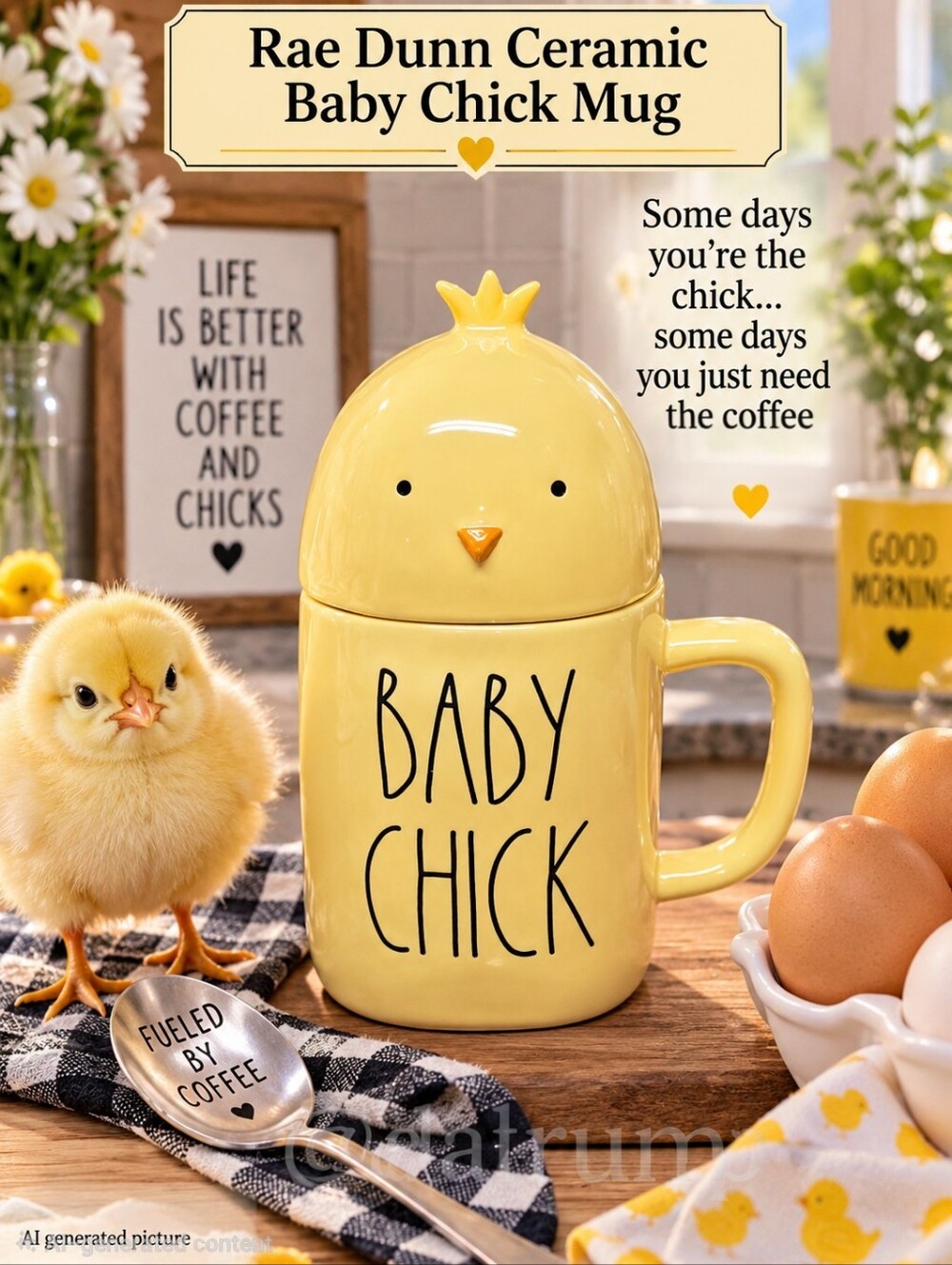 Rae Dunn Easter Yellow Baby Chick Mug With Lid